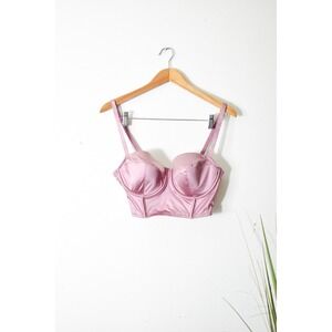 Auden Corset Bra Women Large Pink Modern Satin Longline Underwire Bustier Top